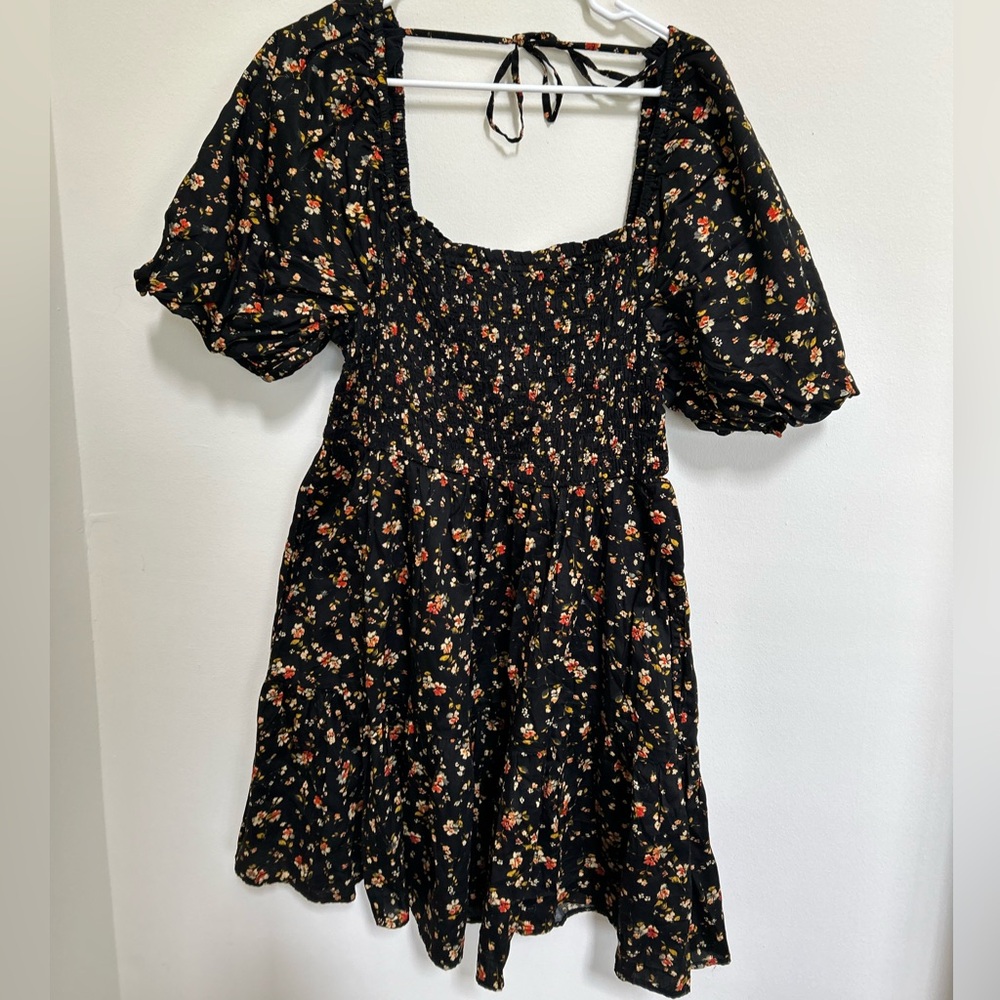 Black floral mini dress